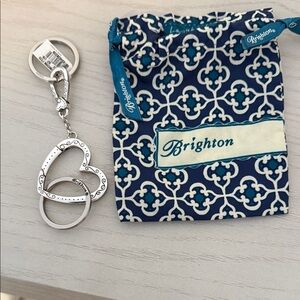 Brighton Silver Heart Keychain with Navy Pouch